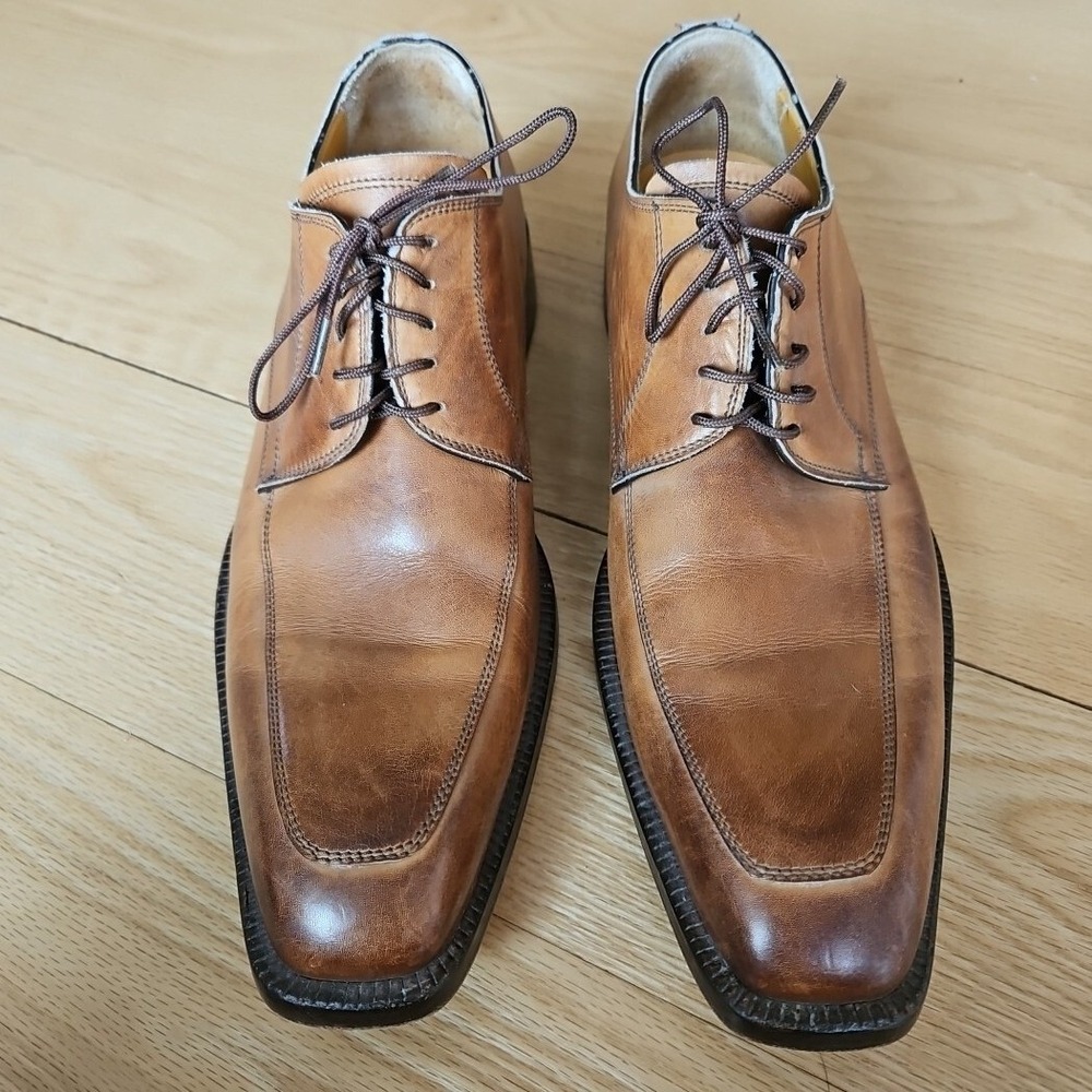 Cox & Wilson Tan Brown Leather Apron Square Toe Derby Dress Shoes Made in Italy